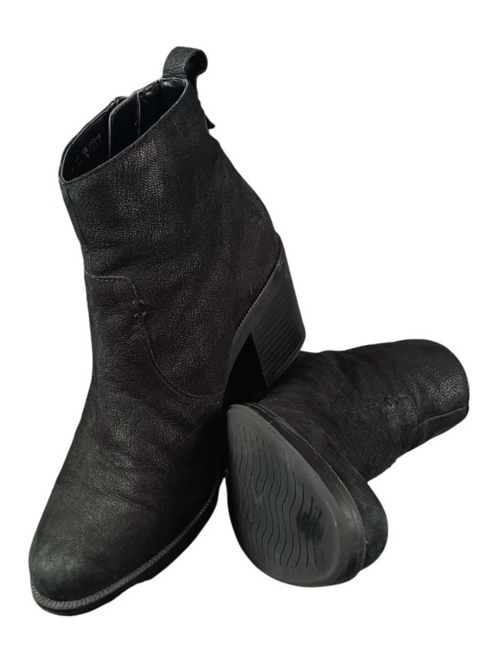 Crown Vintage Textured Black Leather Ankle Booties